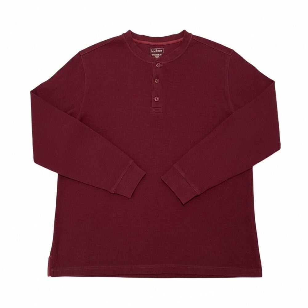 L.L. Bean Men Thermal Henley Long Sleeve Shirt Burgundy Large Traditional Fit